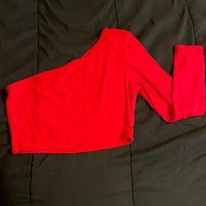Shein red cropped one shoulder shirt
